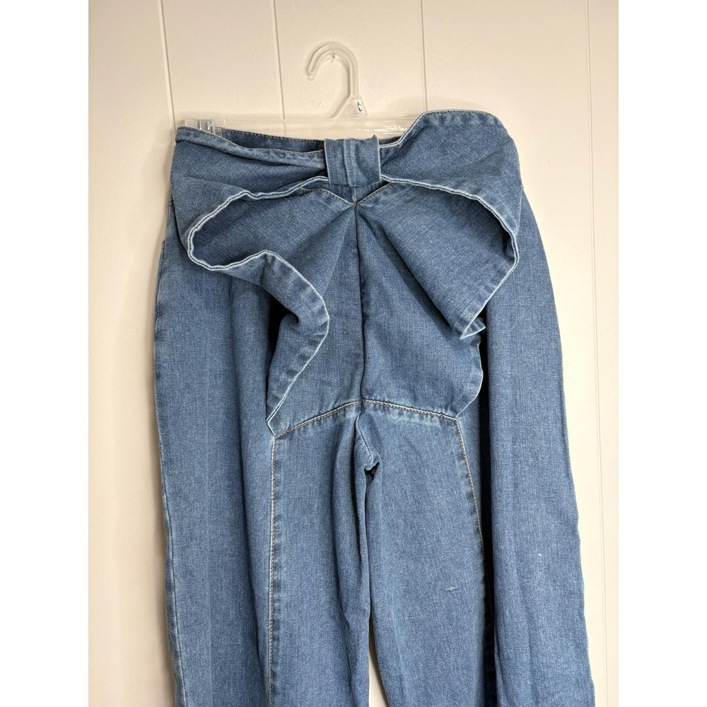 SHEIN Girls' Loose Fit Blue Denim Pants With Bow Design At Back Waist size 6
